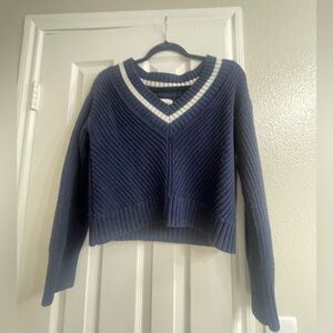 Abercrombie & Fitch Deep Blue and White V-Neck Sweater